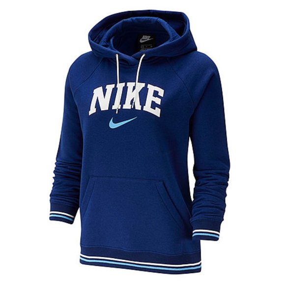 Nike Tops - Nike Blue & White Logo Pullover Fleece Hoodie XS